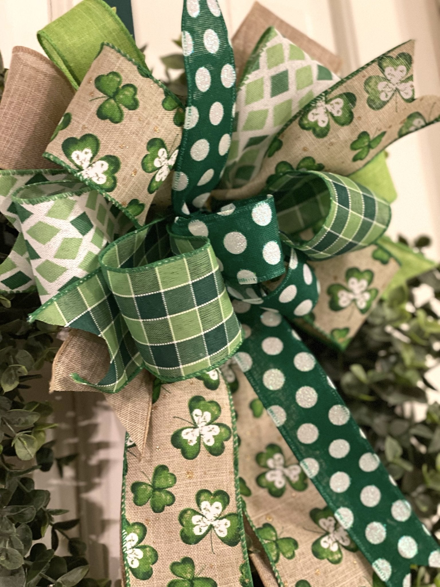 St Patricks Day Bows - Linen Bows - Wired Emerald Green Linen Bow 6 Inch