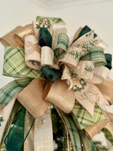 Green & Gold Trees & Reindeer Christmas Tree Topper Bow