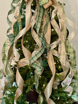 Green & Gold Trees & Reindeer Christmas Tree Topper Bow