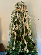 Green & Gold Trees & Reindeer Christmas Tree Topper Bow