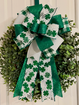 Green & White Four Leaf Clovers St. Patrick's Day Bow