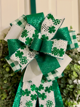 Green & White Four Leaf Clovers St. Patrick's Day Bow