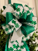 Green & White Four Leaf Clovers St. Patrick's Day Bow