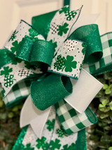 Green & White Four Leaf Clovers St. Patrick's Day Bow