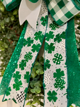 Green & White Four Leaf Clovers St. Patrick's Day Bow