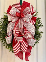 Red & White Baseball Bow