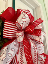 Red & White Baseball Bow