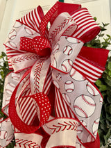 Red & White Baseball Bow