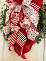 Red & White Baseball Bow