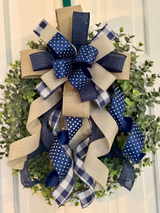 Blue, White & Beige Bow