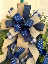 Blue, White & Beige Bow