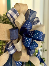 Blue, White & Beige Bow