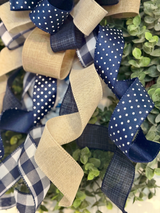 Blue, White & Beige Bow