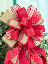 Beige, Red & White Farmhouse Bow