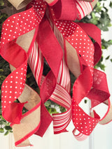 Beige, Red & White Farmhouse Bow