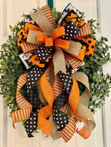 Beige, Black, Orange & White Spooky Halloween Bow