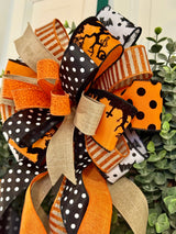 Beige, Black, Orange & White Spooky Halloween Bow
