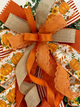 Orange Pumpkins & Lace Fall Bow