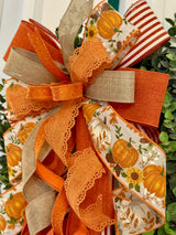 Orange Pumpkins & Lace Fall Bow