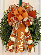 White & Orange Pumpkins & Welcome Fall Bow