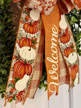 White & Orange Pumpkins & Welcome Fall Bow