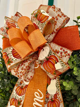 White & Orange Pumpkins & Welcome Fall Bow