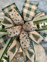 Beige & Olive Green Christmas Lantern Bow - Emerald's Avenue