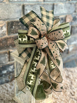 Beige & Olive Green Christmas Lantern Bow - Emerald's Avenue