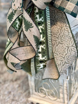 Beige & Olive Green Christmas Lantern Bow - Emerald's Avenue