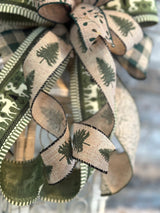 Beige & Olive Green Christmas Lantern Bow - Emerald's Avenue