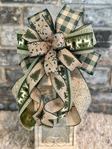 Beige & Olive Green Christmas Lantern Bow - Emerald's Avenue