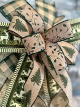 Beige & Olive Green Christmas Lantern Bow - Emerald's Avenue