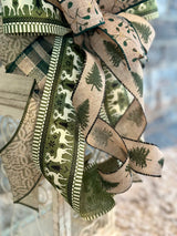 Beige & Olive Green Christmas Lantern Bow - Emerald's Avenue