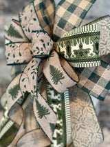 Beige & Olive Green Christmas Lantern Bow - Emerald's Avenue