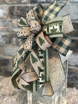 Beige & Olive Green Christmas Lantern Bow - Emerald's Avenue