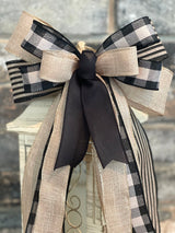 Black & Beige Farmhouse Lantern Bow - Emerald's Avenue