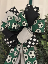 Black, Green & White Soccer Bow - Emerald's Avenue