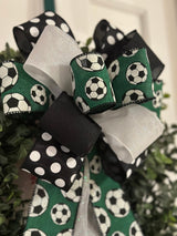 Black, Green & White Soccer Bow - Emerald's Avenue