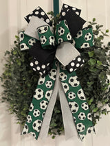 Black, Green & White Soccer Bow - Emerald's Avenue