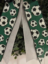 Black, Green & White Soccer Bow - Emerald's Avenue