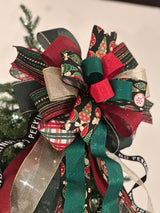 Black, Red, Green & Gold Ornaments, Plaid & No Peeking Christmas Tree Topper Bow - Emerald's Avenue