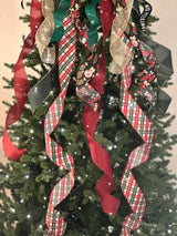 Black, Red, Green & Gold Ornaments, Plaid & No Peeking Christmas Tree Topper Bow - Emerald's Avenue