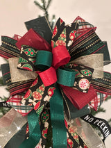 Black, Red, Green & Gold Ornaments, Plaid & No Peeking Christmas Tree Topper Bow - Emerald's Avenue