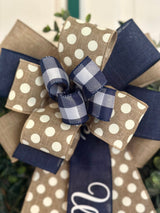 Blue, Beige & White Welcome Bow - Emerald's Avenue
