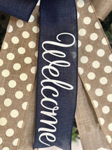Blue, Beige & White Welcome Bow - Emerald's Avenue