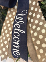 Blue, Beige & White Welcome Bow - Emerald's Avenue