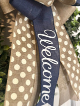 Blue, Beige & White Welcome Bow - Emerald's Avenue