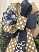 Blue, Beige & White Welcome Bow - Emerald's Avenue