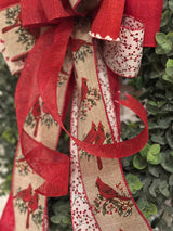 Cardinals & Red Berries Christmas Bow - Emerald's Avenue