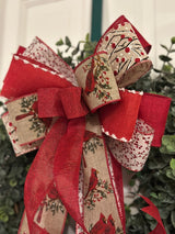 Cardinals & Red Berries Christmas Bow - Emerald's Avenue